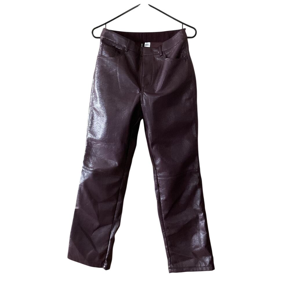 H&M Divided Women’s Vegan Faux Leather Pants Burgundy Purple Size 4 NWT
